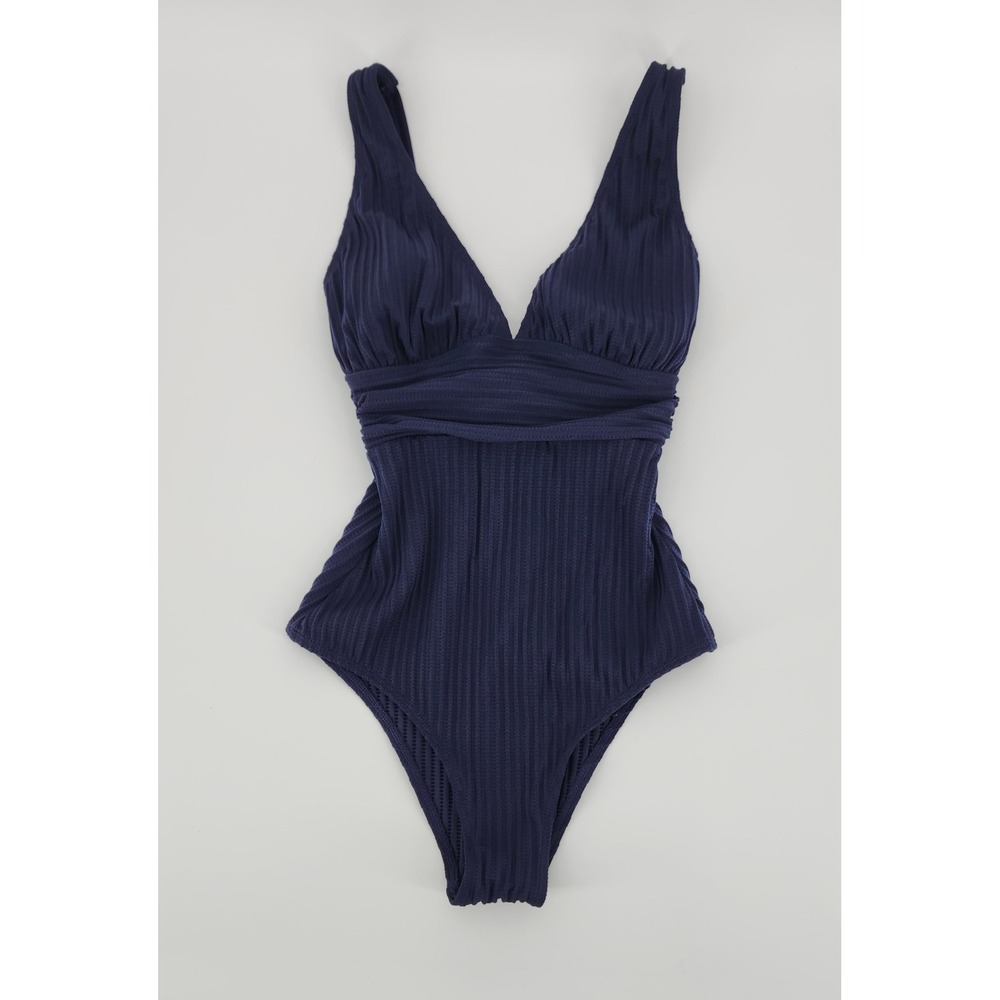 Cupshe Navy Blue Ribbed V-Neck Twist Back One Piece Swimsuit XS CAA12E4B116UU